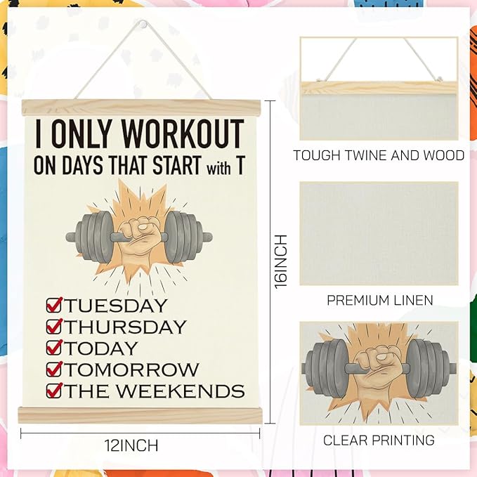 Gym Motivational Posters Funny College Dorm Posters Gifts for Guys Girls Friends I Only Workout on Days That Start with T Gym Flag Wall Art Decor Sign for Home Gym Bedroom Office