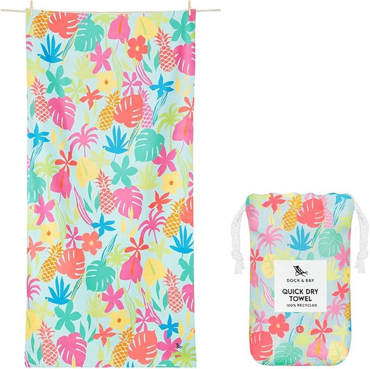 Dock & Bay Beach Towel - Quick Dry, Sand Free - Compact, Lightweight - 100% Recycled - Includes Bag - Aloha Glow - Extra Large (200x90cm, 78x35)