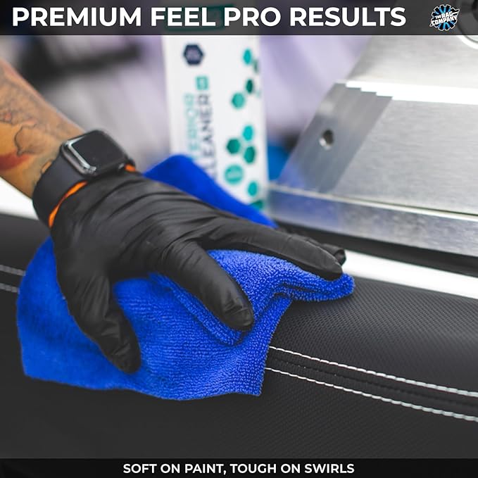 The Rag Company - Edgeless 365 Microfiber Towels (10-Pack) Premium 70/30 Blend, Professional Polishing, Wax Removal, Auto Detailing, 365gsm, 16in x 16n, Royal Blue