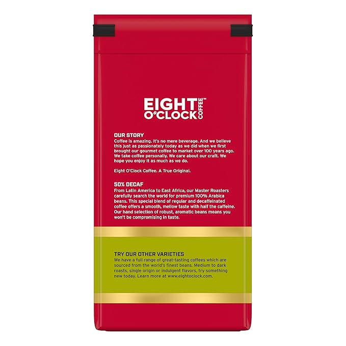 Eight O'Clock Coffee 50% Decaf Ground Coffee, Medium Roast, 12 Ounce (Pack of 6) - Half-Caf Coffee, Kosher Certified