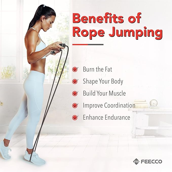 FEECCO Weighted Jump Rope - Heavy PVC Ropes with Metal Handles and Ball Bearings