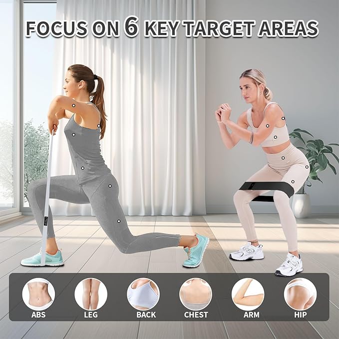 Wide Fabric Resistance Bands Set for Working Out, Non-Slip Exercise Booty Bands for Women & Men Leg and Glutes with Hair Ties and Tape Measure - for Home Gym Workout, Yoga, Pilates