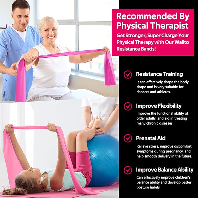 WALITO Resistance Bands for Working Out, Exercise Bands for Women and Men, Workout Bands for Physical Therapy, Stretch, Recovery, Pilates, Rehab, Strength Training and Home Gym