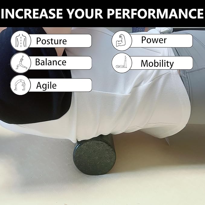 Travel Size Back Roller, High Density Foam Roller for Back Stretching, Physical Therapy, Yoga, Pilates, Post Workout Muscle Recuperation, 12" X 4" Round (Black)