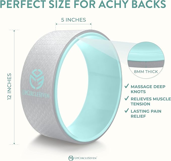 UpCircleSeven Back Roller & Yoga Wheel - Relieve Lower & Upper Back Pain & Stiffness - Therapeutically Stretch, Mobilize & Decompress Your Spine - Increase Mobility, Flexibility & Alignment