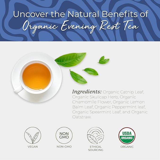 Starwest Botanicals Organic Evening Rest Tea - Caffeine Free Herbal Tea Blend for Sleep, Contains Chamomile & Lemon Balm, String Free Sachets, USDA Organic, Non GMO - Bulk Pack, 100 Tea Bags