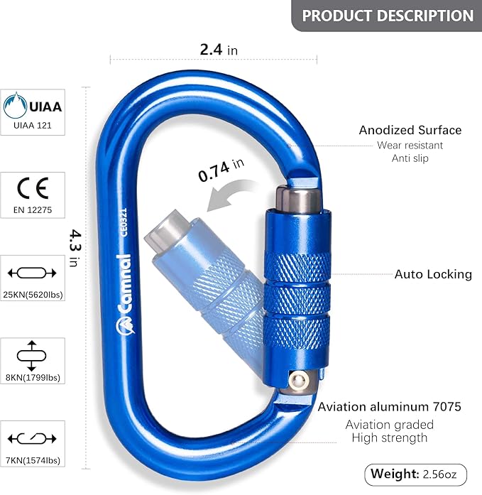 Heavy Duty Carabiner, 25kn(About 5620 lbs) Oval Carabiner Clip O-Shape Rock Climbing Carabiner Lightweight Caribeener for Climbing, Mountaineer, Aerial Work
