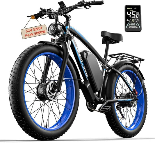 Ebike for Adults Electric, 52V 19.2Ah/32Ah, Peak 2000W/2500W E-Bike, 36/40MPH, 70 Miles/100Miles Long Range, Hydraulic Disc Brake, Off Road Snow Mountain E-Bike, 24"/26" Fat Tire Fast Electric Bicycle