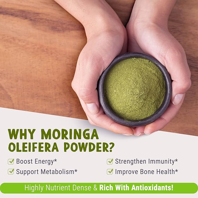MAJU's Organic Moringa Powder (1 Pound), Oleifera Leaf, Extra-Fine Quality, Dried Drumstick Tree Leaves, For Tea, Smoothies, Food-Grade