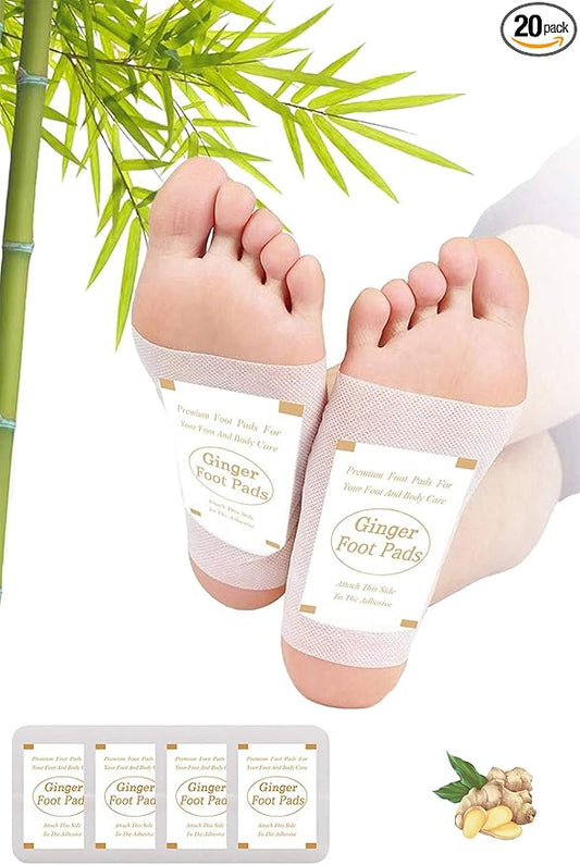 Foot Pads, Ginger FootPads, Natural Ginger Powder Bamboo Vinegar Foot Patches 20 Packs.
