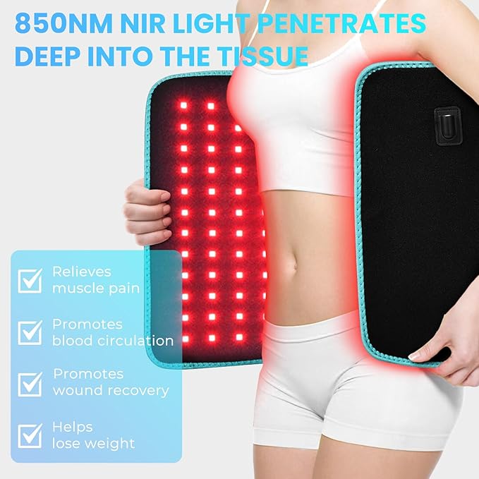 iTHERAU Large Red Light Therapy Belt 360 LED Infrared Red Light Device for Body, Resolve Inflammation, Relieve Joint or Back Pain, Muscle Stiffness, Red Light Wrap 660 & 850nm Wavelengths, Blue Edge