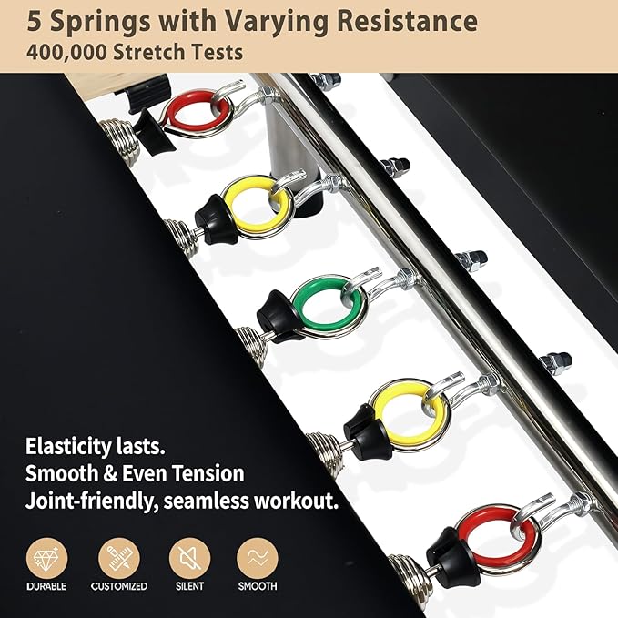 Foldable Pilates Reformer with Sitting Box, Double Jump Boards – Wooden Pilates Reformer Machine with Velvet Straps, German Springs, Smooth Aluminum Rails, Pilates Machine for Home