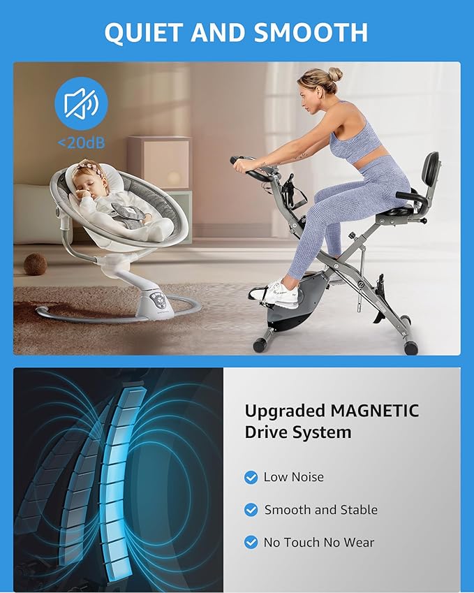 Foldable Exercise Bike Stationary Bikes for Home, 5 IN 1 Indoor Workout Bike, Cycling Bike with 16-Level Quiet Magnetic Resistance, 6.6 LBS Flywheel and 300LBS Capacity, 2025 Designed 817 X-bike