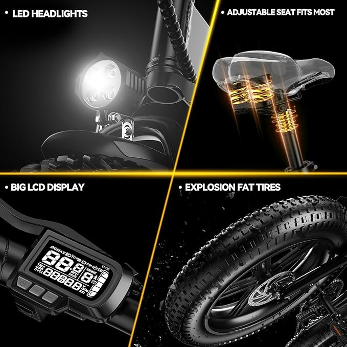 1000W Folding Electric Bike, 48V 20AH Large Removable Battery E Bike,30+MPH, 80 Miles Max Range, 20" Fat TireElectric Bike for Adults, Adult Electric Bicycles for CommuteBeach Snow