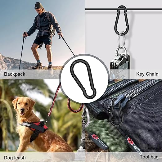 KINLINK 20 Pack Black Carabiner Clip, 3.15 inch Heavy Duty Spring Snap Hook, Small Caribeener Clips for Outdoor Camping, Swing Set, Hammock, Hiking Travel, Fishing, Quick Link Keychain