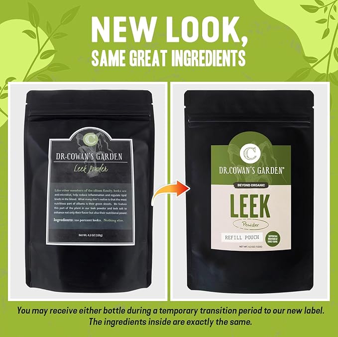 Dr. Cowan’s Garden Leek Powder - Beyond Organic Vegetable Powder, Green Powder Superfood, Super Greens Vegetable Powder, Greens Powder for Nutritional and Culinary Uses, Dehydrated Greens, 50 Servings