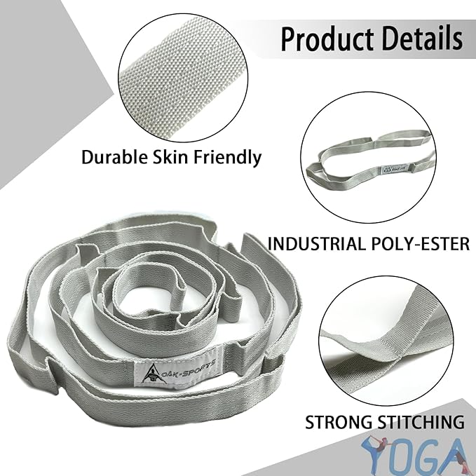 Stretching Strap Yoga Strap with Loops, Stretch Straps for Physical Therapy, Non-Elastic Exercise Strap for Pilates, Dance and Gymnastics with Workout Guide