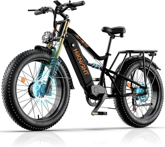 Electric Bike for Adult, 52V 20Ah Peak 3000W Dual Motor 26" Fat Tire Ebike, Max 38Mph & 35-90 Miles Full Suspension, Mountain E Bicycle for Men