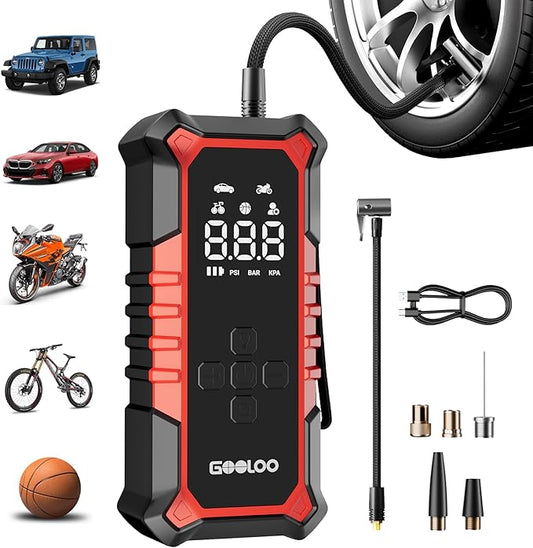 GOOLOO A6 Gear Tire Inflator Portable Air Compressor, 160 PSI Cordless Tire Inflator with Digital Pressure Gauge ＆LED Light, Air Pump for Car Tires, Bike, Motorcycle, Balls