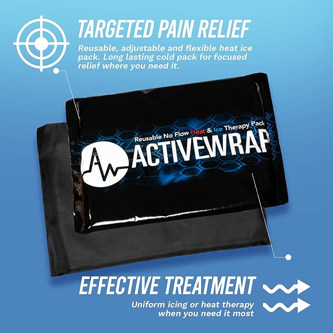 Activewrap Reusable Ice Packs for Injuries - Hot and Cold Gel Compress for Injury Recovery and Pain Relief, Soft, Flexible, Leakproof Pad for Back, Knee, Hip, & Shoulder - X-Large (13 x 10 Inches)