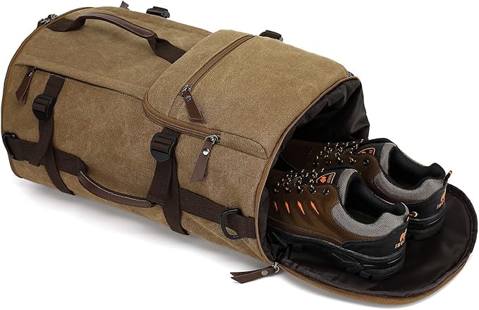 Kalesi Gym Duffle Bag Backpack 4-Way Vintage canvas with Shoes Compartment for travel Sport Hiking laptop (Vintage coffee)