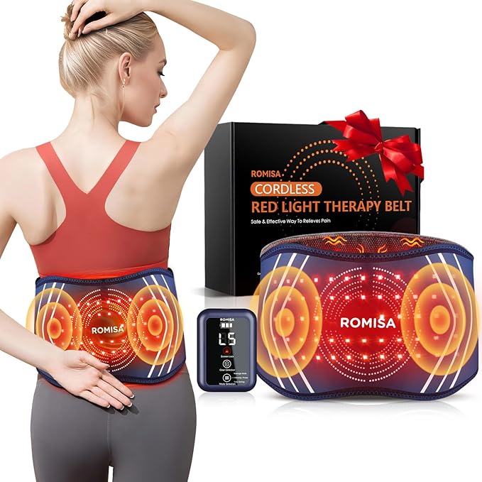 Red Light Therapy Belt & Back Massager for Pain Relief, Infrared Light Therapy Vibration Rechargeable, Red Light Therapy Device for Body Massage for Back Shoulder Waist Knee for Cordless Use