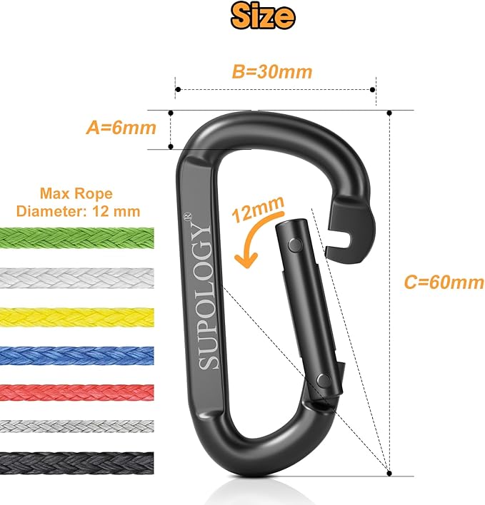 10 PCS Carabiner Clips, Heavy Duty Carabiners D Ring Hook, 900 LBS 2.5" Steel Black Carabeaner Clip Multipurpose for Key Chain, Camping, Hiking, Gym, Backpacking, Pet Leash