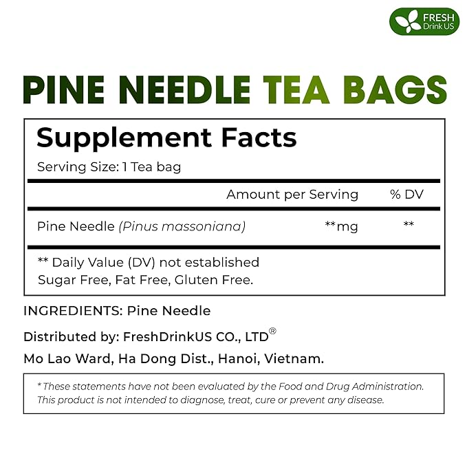 FreshDrinkUS, Pine Needle Tea Bags – 75 Tea Bags, Naturally Caffeine-Free, Refreshing Herbal Tea, Wild-Harvested Pine Leaves, Aromatic and Soothing – Non-GMO & Eco-Friendly Packaging