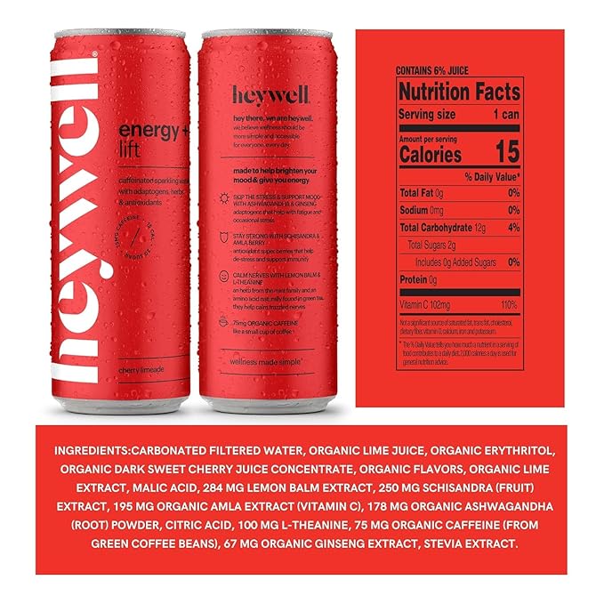Heywell Sparkling Adaptogenic, Trial Pack, 12 Fluid Ounce (Pack of 6) - Organic, Non GMO, Vegan, Gluten Free, Dairy Free
