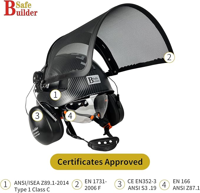 Forestry Safety Helmet with Build-in Visor Mesh Face Shield Ear Muffs 4 in 1 Chainsaw Safety Hard Hats