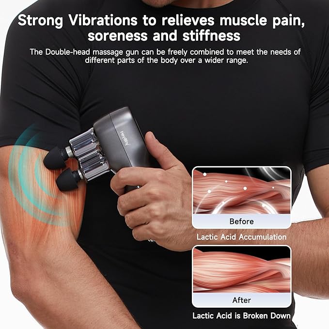 Mini Massage Gun with Double-Head, Deep Tissue Percussion Muscle Massage Gun for Relaxation, Portable Handheld Massager Gun for Athletes Relieving Pain, Soreness and Stiffness