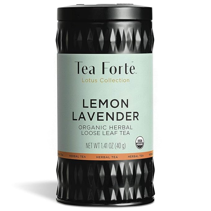 Tea Forte Lemon Lavender Premium Organic Loose Leaf Caffeine-Free Herbal Tea Blend Canister, Makes 35-50 Cups