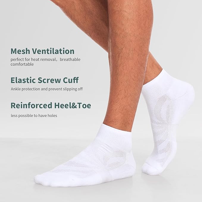 Lapulas 6 Pack Men's Ankle Socks with Cushion, Cotton Quarter Socks for Sport Training Running