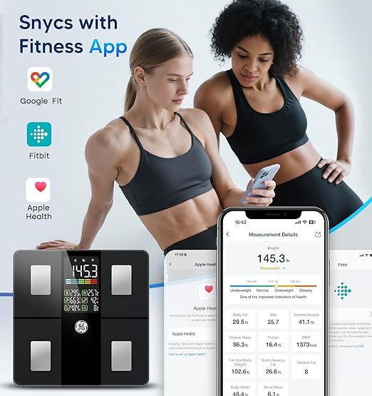 GE Smart Scale for Body Weight: Body Fat Scales Bathroom with BMI Muscle Mass 14 Body Composition Metrics with Large Display Accurate Bluetooth Weighing Machine with App 400 lbs
