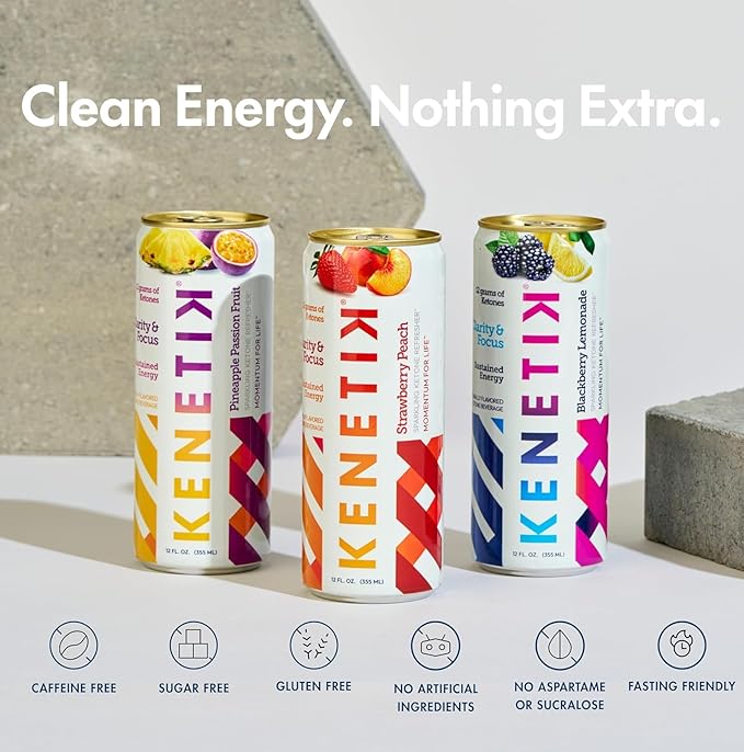 KENETIK Nootropic Ketone Drink, Ketones for Energy & Focus, Caffeine & Sugar Free, High Performance D-BHB Ketone Mix, Fuel w/Zero Crash or Jitters, Ready to Drink - Variety 6 Pk