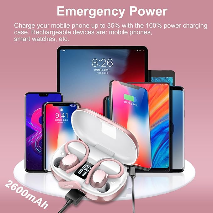 Ear Buds Wireless Bluetooth Earbuds Sport 2025 New Bluetooth 5.3 Headphones with LED Display 128H Playtime Powerful Bass Over Ear Earphones with Earhooks IP7 Waterproof for Gym/Running/Workout