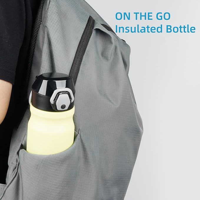 Insulated Water Bottle with Straw and Carry Loop,18 oz Stainless Steel Double Wall Vaccum Metal Water Flask with Leak-proof Lid,Lime