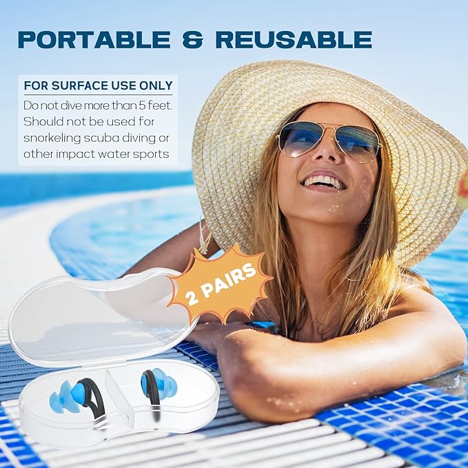 Hearprotek 2 Pairs Swimmer Ear Plugs, Upgraded Custom-fit Water Protection Adult Swimming earplugs for Swimmers Water Pool(Sky Blue)