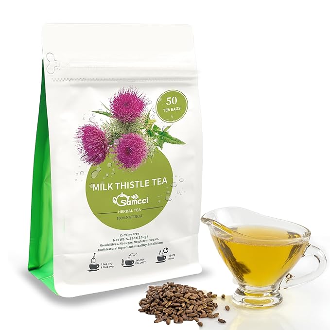 Samcci - Milk Thistle Tea Bags, 50 Teabags, 3g/bag - 100% Natural Milk Thistle Seeds Support Liver Herbal Tea, Caffeine Free - No Additives - No Sugar - Non-GMO - No Gluten