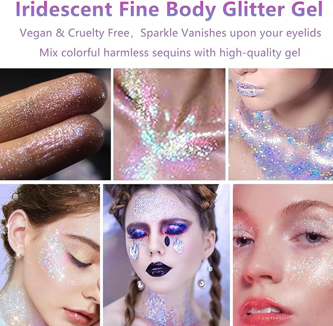 Go Ho Chameleon Gold Body Glitter Gel,Color Changing Mardi Gras Face Glitter,Holographic Fine Chunky Sequins Glitters,Reflective Sparkly Festival Rave Accessories