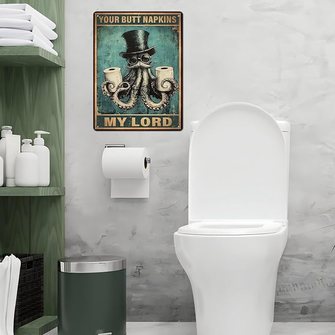 Funny Octopus Retro Metal Tin Sign Nautical Bathroom Decor Toilet Restroom Funky Home Decor Wall Art Sign 12 * 16inch