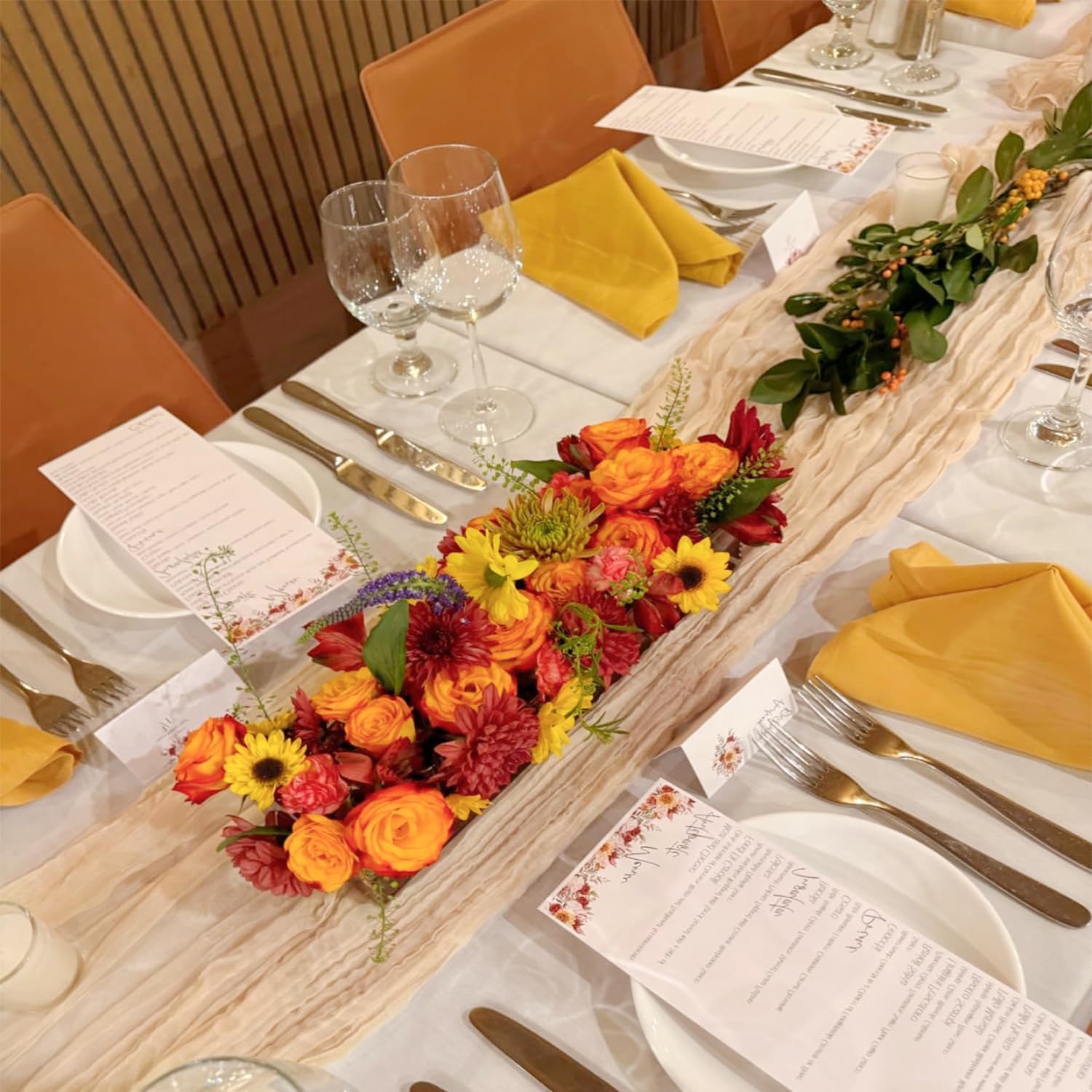 10 Pack Champagne Cheesecloth Table Runner 35x120 Inches, Fall Thanksgiving Cheese Cloth Table Runner 10FT Boho Sheer Gauze Runner for Bridal Shower Wedding Baby Shower Party Decor