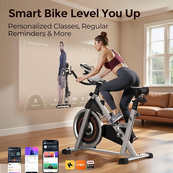 YOSUDA Exercise Bike, Brake Pad Stationary Bike for Home with Exclusive App, Magnetic Indoor Cycling Bike with 300 lb Weight Capacity, Low Noise, Tablet Holder and Fitness Courses for Weight Loss