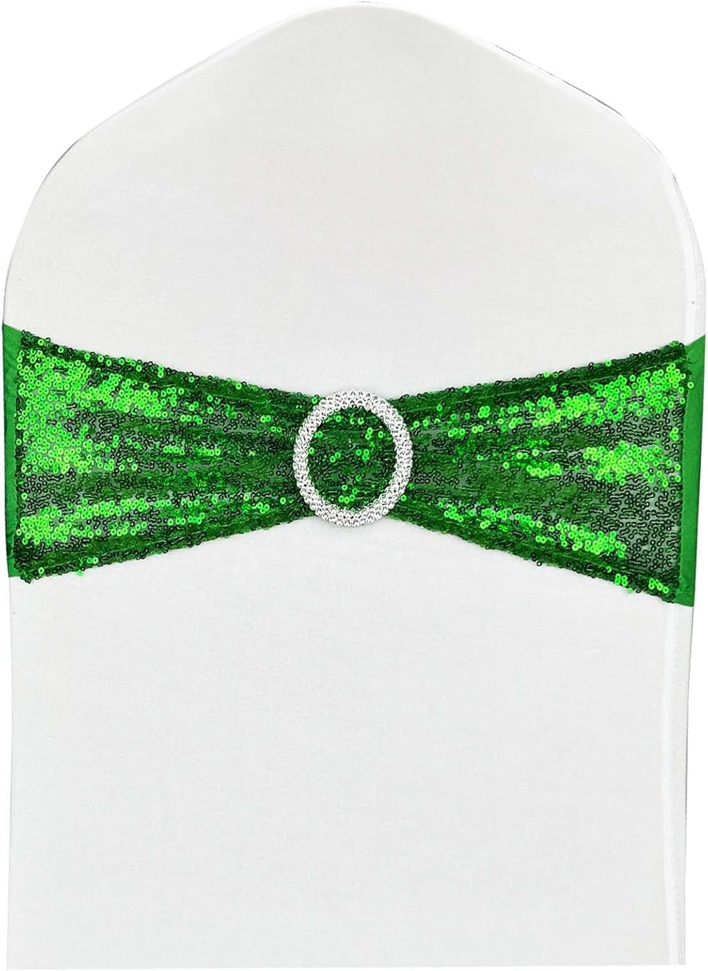 10 Pcs Chair Sashes Sequin Stretch Chair Bands Spandex Polyester Bows for Party Hotel Wedding Banquets Decoration - Green