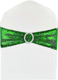 10 Pcs Chair Sashes Sequin Stretch Chair Bands Spandex Polyester Bows for Party Hotel Wedding Banquets Decoration - Green