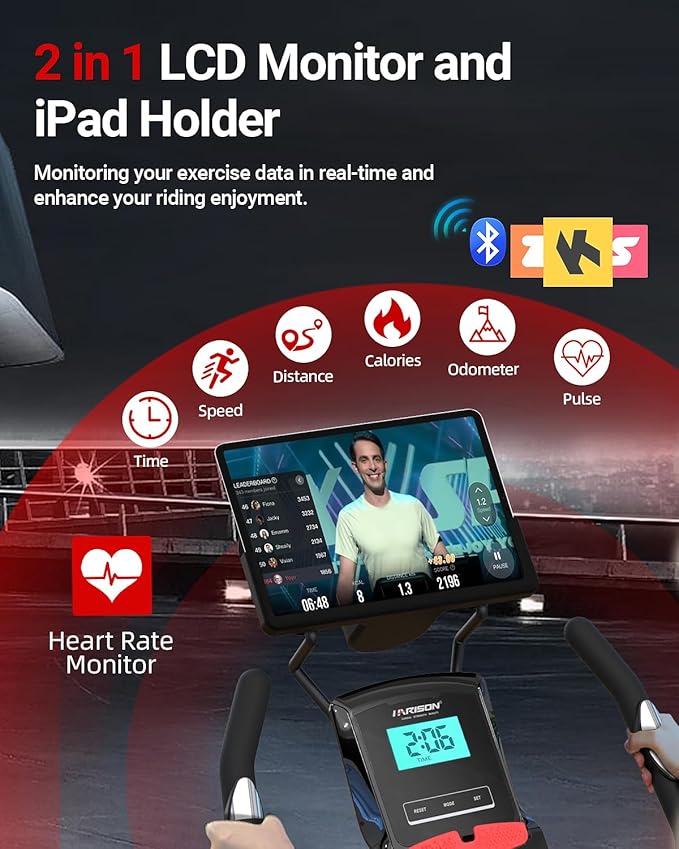 HARISON Magnetic Exercise Bike for Home 350lbs Capacity, Bluetooth Stationary Bikes for Home with 2 in 1 LCD Monitor and Tablet Holder, Comfortable Seat Cushion