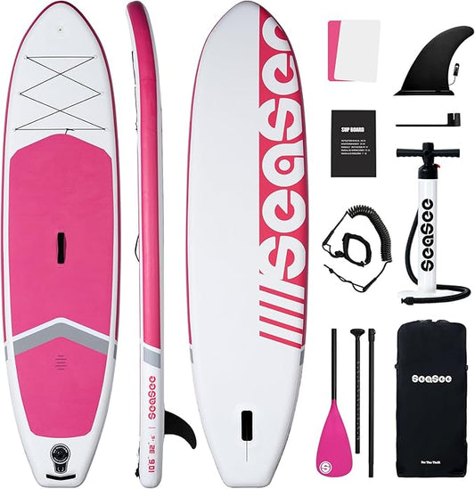 Inflatable Stand Up Paddle Board with Sup Board Accessories, Durable, Lightweight,Wide Stable Design,Wide Non-Slip Deck, Non-Slip Comfort Deck Pink Paddle Board for Women & Girls