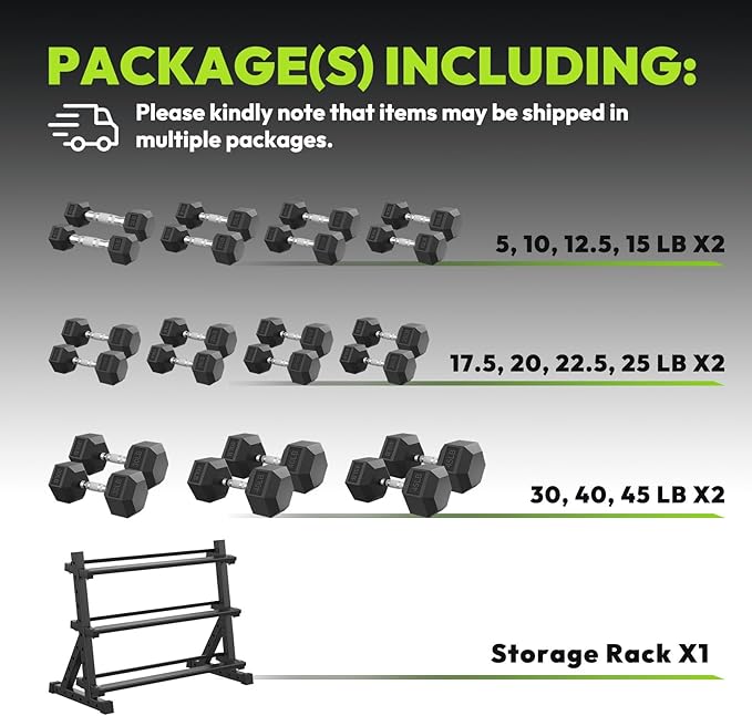 Hex Dumbbell Sets with Rack, 290-670 lb Rubber Encased Exercise & Fitness Dumbbells Set, Hand Weight for Strength Training, Weight Dumbbells
