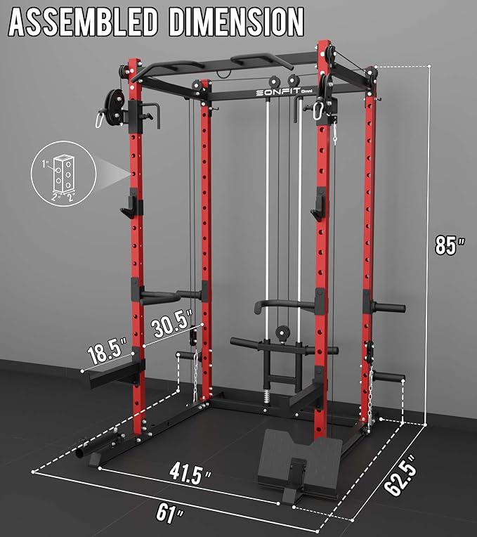 Eonfit E2 Power Cage，1500LB Squat Rack with Cable Crossover System.Multi-Function Power Rack for Home Gum.All-in-One Squat Rack with More Training Attachments