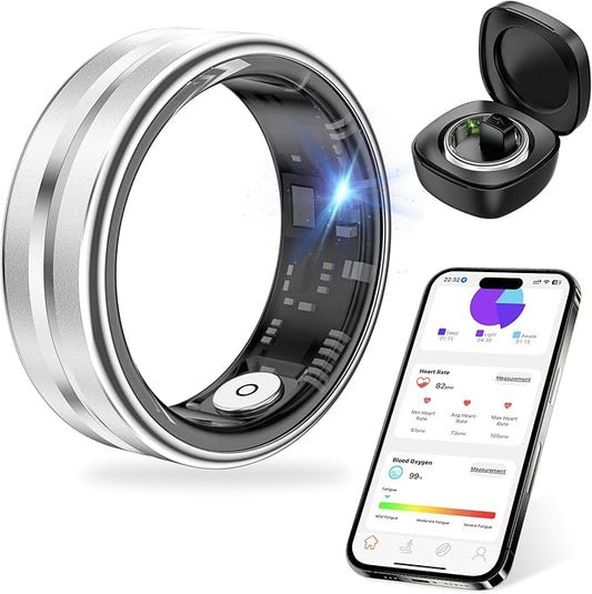 Thin Smart Ring for Fitness & Health Tracking -Heart Rate/Blood Oxygen Monitor, 5ATM Waterproof, Sleep Analysis, Pedometer -No APP Subscription Compatible with Smartphone (Silver, 11)
